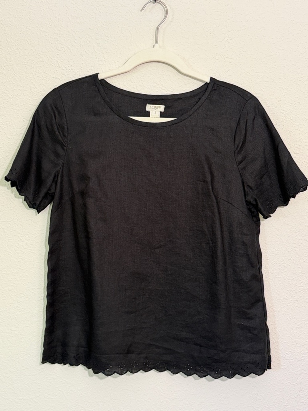 J. Crew Black Short Sleeve Eyelet Linen Top - 2